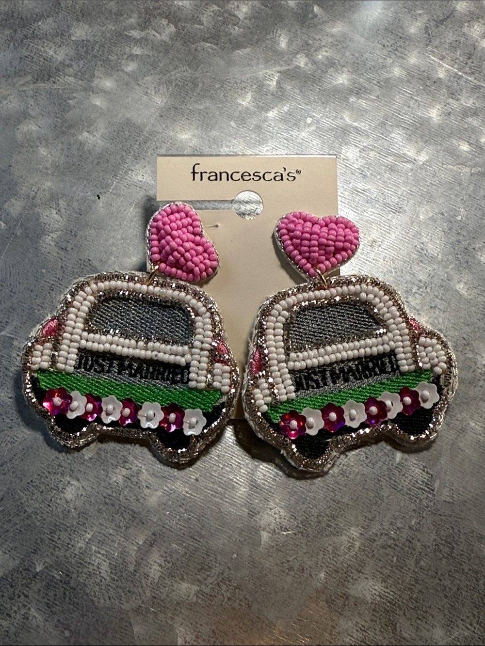 Francesca's Pink Heart and Beaded Car Drop Earrings